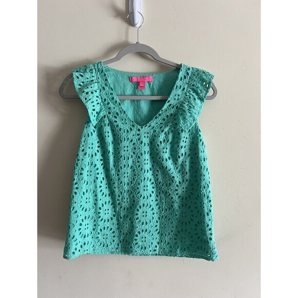 Lilly Pulitzer Pulitzer Flutter Sleeve Top, Mint Green, XXS EUC - Picture 2 of 4